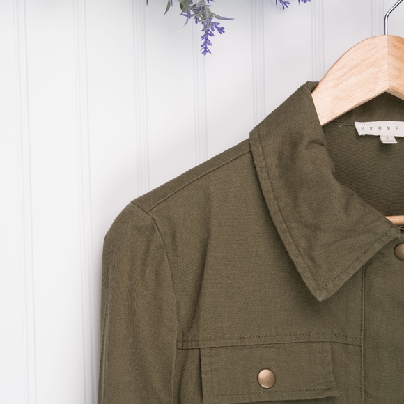 Olive Solid Woven Jacket Dual Front Zip - Picture 8 of 8